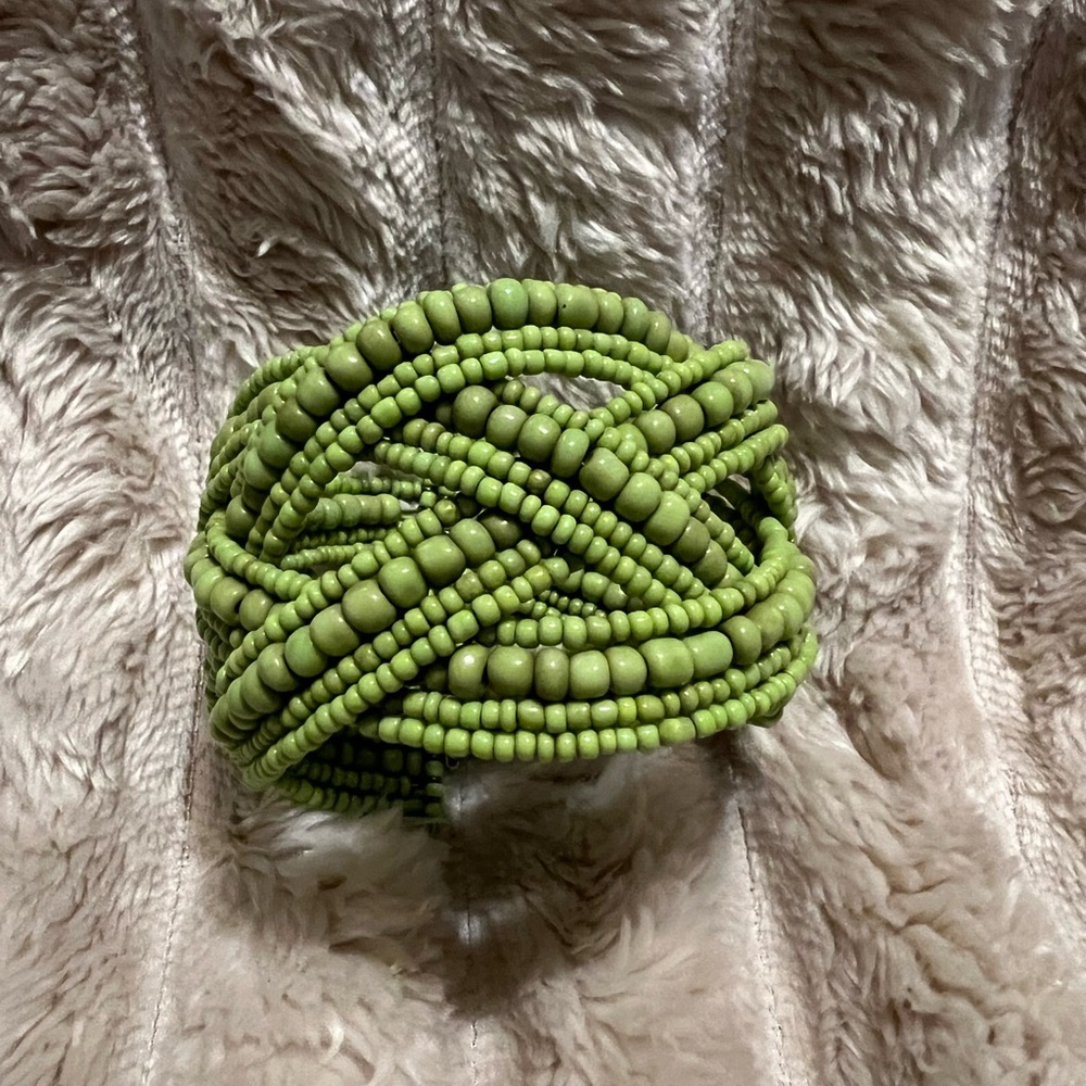 Lime Green Seed Beaded Braided Cuff Bracelet